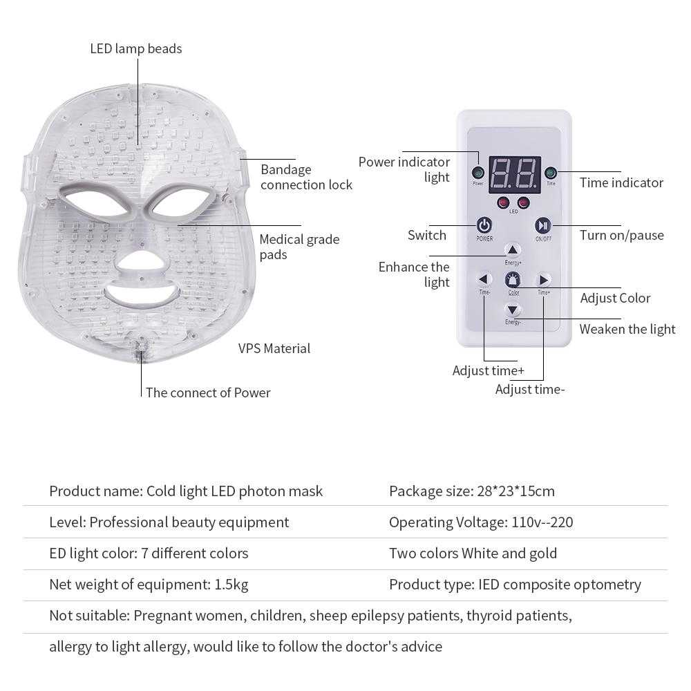 7 Colors LED Facial Mask Skin Photon Therapy Skin Rejuvenation , Anti Acne, Anti-Aging, Tighten Pores, Whitening, Collagen Production Naturalistics