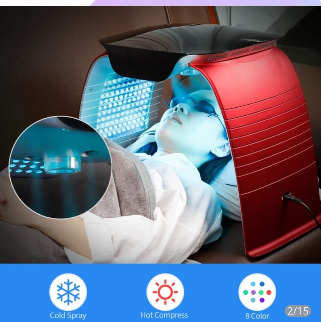 4-IN-1 LED Photon Machine Salon 8 LED Colors Mask Cold Nano Spray Moisturizing Hot Compress UV Light Absorb Ca+ Skin Whitening and Rejuvenation Naturalistics